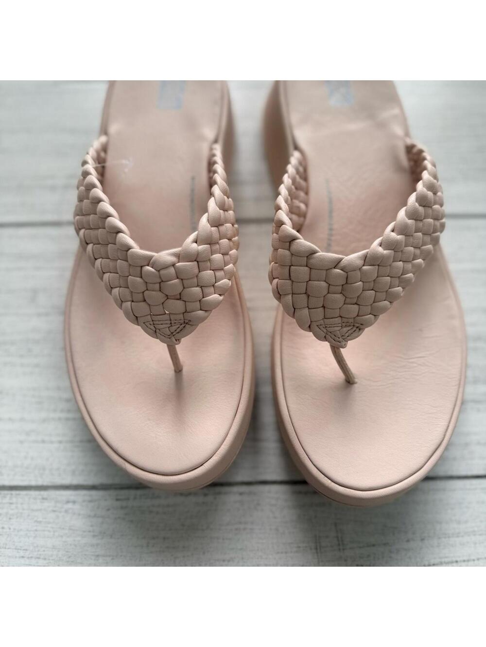 FitFlop F-mode woven leather platform Sandals - sz 10 in light pink